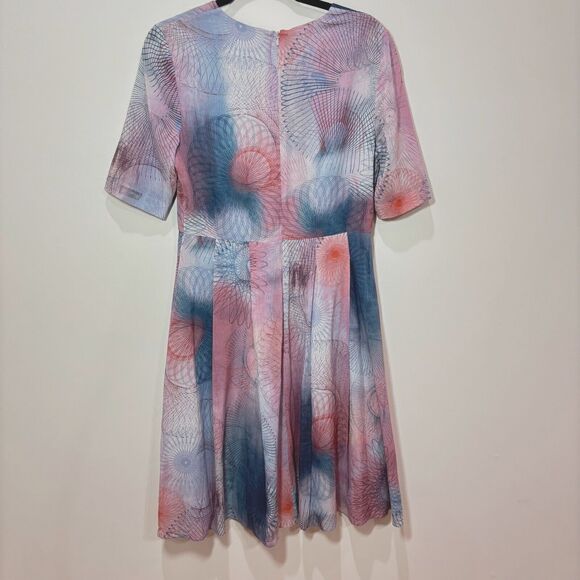 Jigsaw Spiro Print Silk Dress 4 Pastel Pink Blue A-line Flowy Airy Romantic Tea - Picture 5 of 12